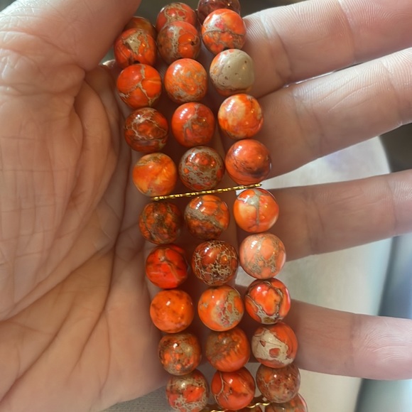 Beaded choker necklace - orange beads 3 strands - Picture 2 of 4